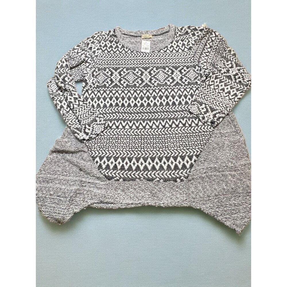One World Diamond Print Pullover Tunic Sweater Black White Asymmetrical XXL NWT